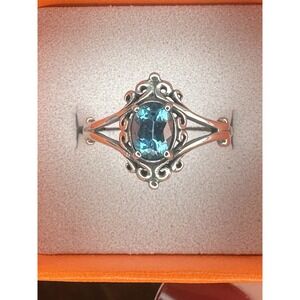 Kabana Vintage Swiss Blue Topaz Dainty Ring Size 8 Sterling Silver 925  *